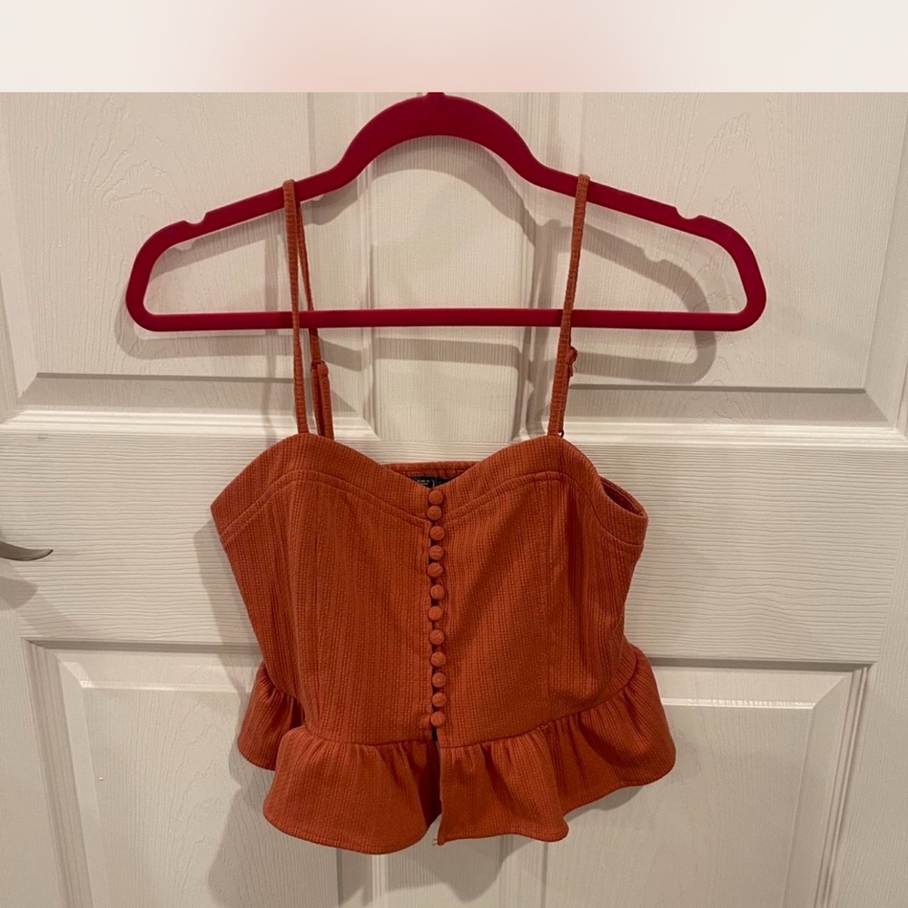 Rust Button-Front Crop Top